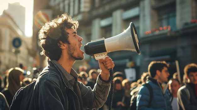 Photo gratuite travailleur protestant pour ses droits au travail