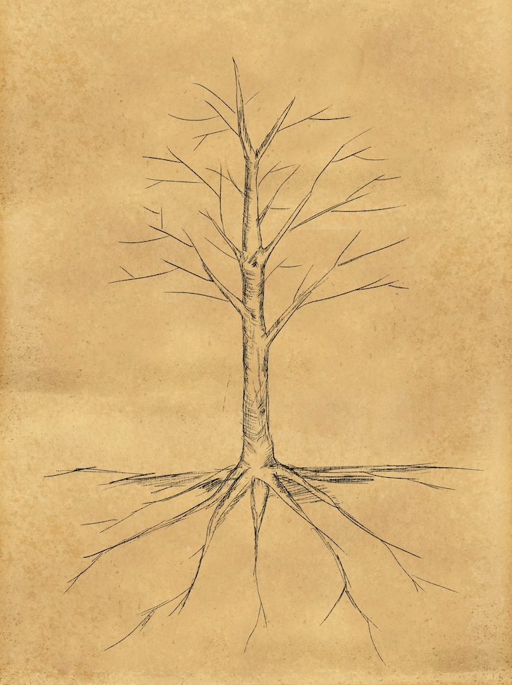 Photo gratuit tree sketch pas de feuilles de racine sur papier