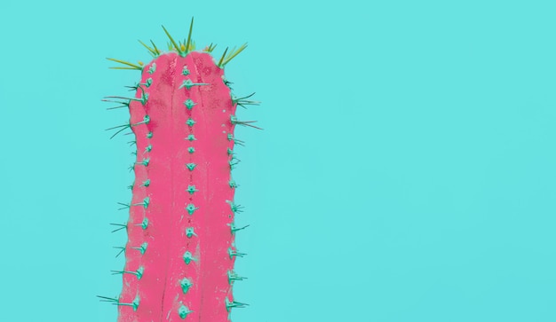 Trendy Neon Cactus Tropical Plant Sur Bleu