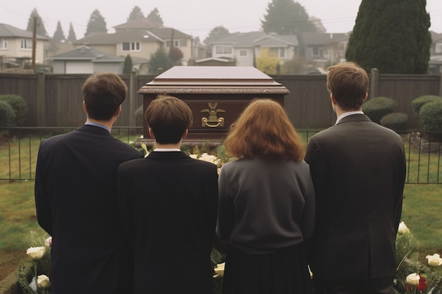 La triste famille en deuil à l'enterrement