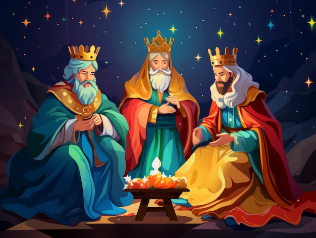 Photo gratuite trois rois avec des couronnes