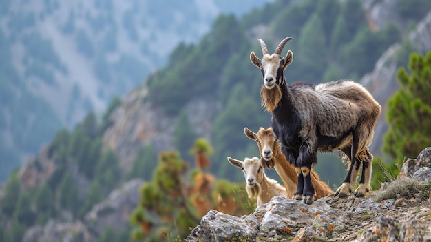 Photo gratuite un troupeau de chèvres photoréaliste dans la nature