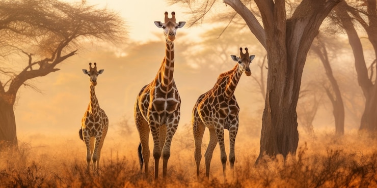 Photo gratuit un troupeau de girafes voyageant dans la savane