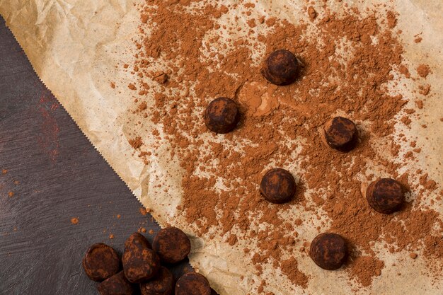 Truffe au chocolat en poudre de cacao