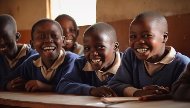 Étudiants multiethniques en classe souriants apprenant ensemble générés par l'IA