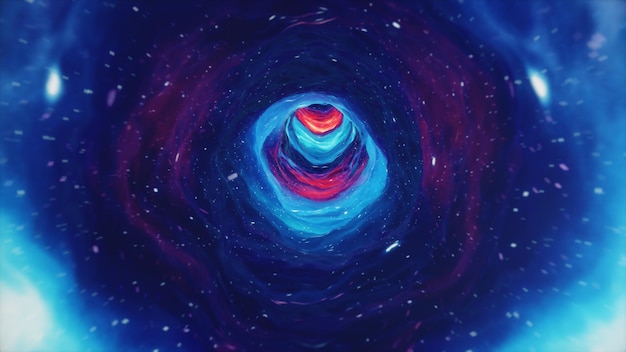Tunnel d'illustration 3d ou trou de ver, tunnel pouvant relier un univers à un autre. chaîne de tunnel de vitesse abstraite dans l'espace, trou de ver ou trou noir, scène de dépassement de l'espace temporaire dans le cosmos.