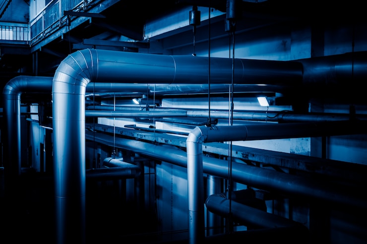Photo gratuit tuyaux et câbles en acier dans une usine