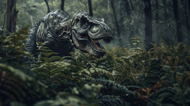 Photo gratuite le tyrannosaurus rex à l'état sauvage