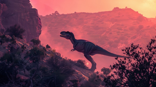 Photo gratuite le tyrannosaurus rex à l'état sauvage