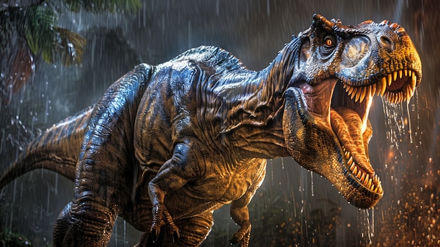 Photo gratuite le tyrannosaurus rex à l'état sauvage