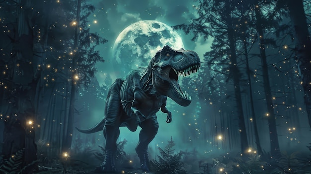 Photo gratuite le tyrannosaurus rex à l'état sauvage