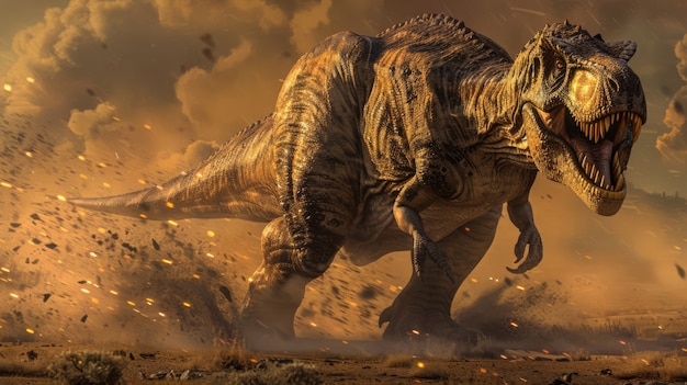 Photo gratuite le tyrannosaurus rex à l'état sauvage