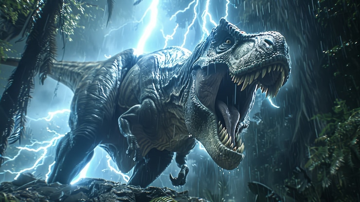 Photo gratuit le tyrannosaurus rex à l'état sauvage