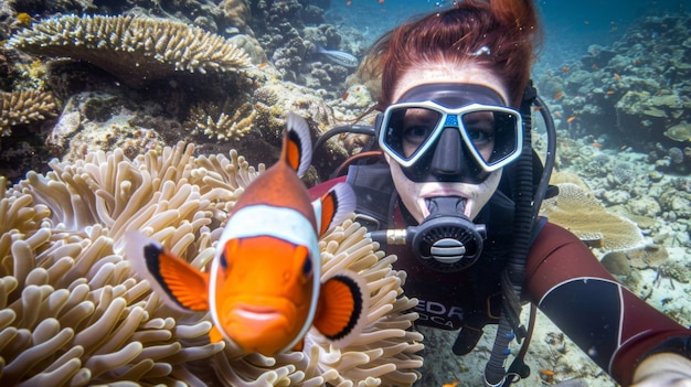 Photo gratuite underwater portrait of scuba diver exploring the sea world