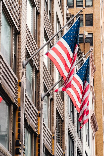 USA flags on building