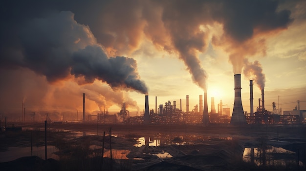 Usine produisant de la pollution au co2