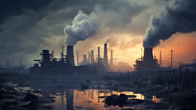 Usine produisant de la pollution au co2