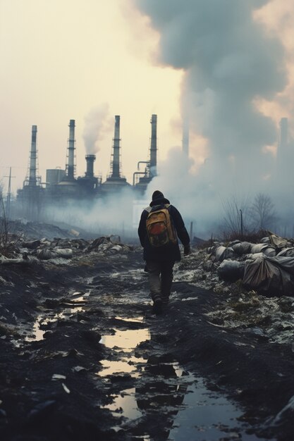 Usine produisant de la pollution au co2