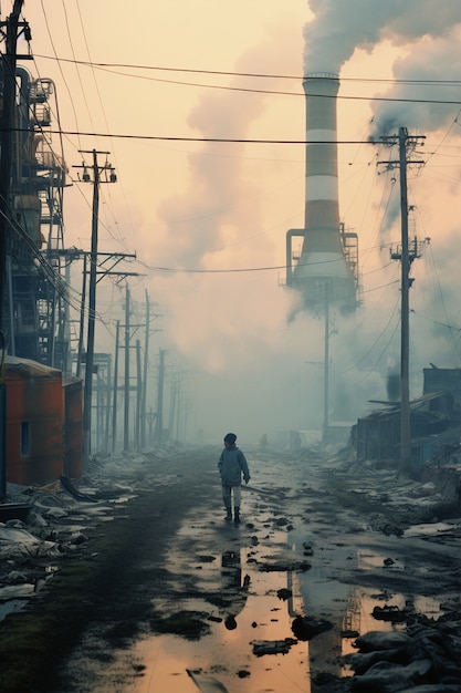 Photo gratuite usine produisant de la pollution au co2