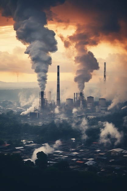 Photo gratuite usine produisant de la pollution au co2