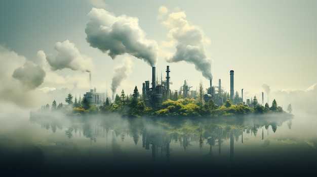 Photo gratuite usine produisant de la pollution au co2