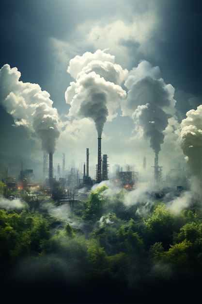 Photo gratuite usine produisant de la pollution au co2