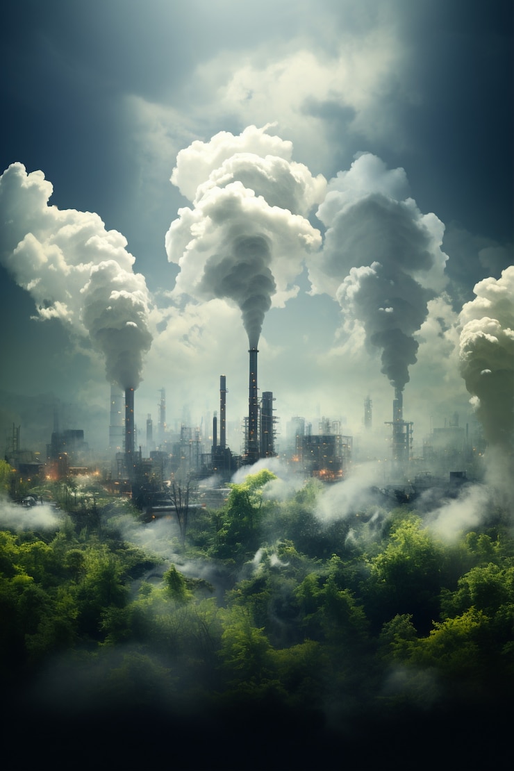 Photo gratuit usine produisant de la pollution au co2