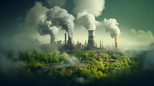 Usine produisant de la pollution au co2