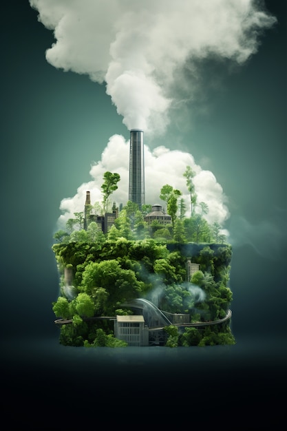 Photo gratuite usine produisant de la pollution au co2