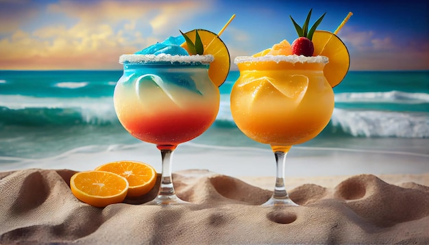 Vacances d'été Cocktails frais tranches d'orange et de citron AI générative