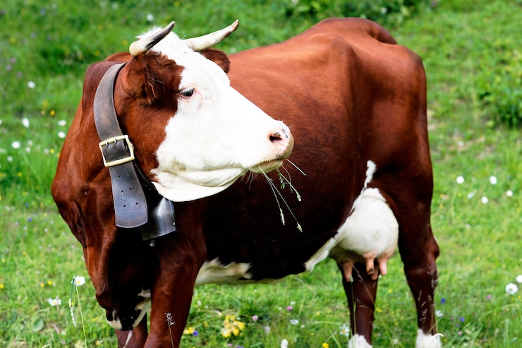 Photo gratuit vache de montagne alpine en france au printemps