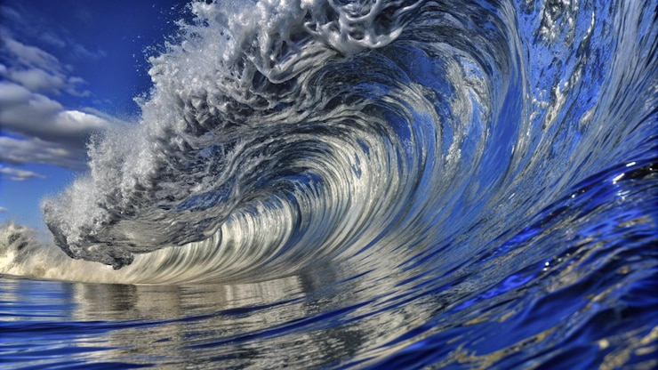 Photo gratuit la vague bleue de l'océan brise le ciel dramatique