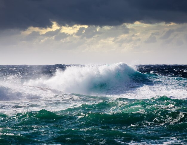 Vague de mer pendant la tempête