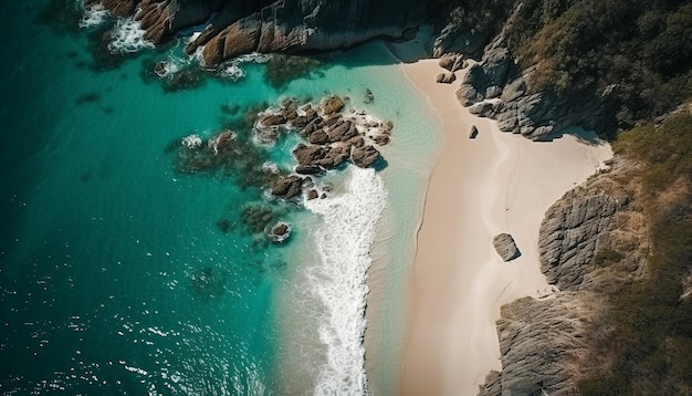 Photo gratuite des vagues turquoise transparentes s'écrasent contre des falaises rocheuses générées par l'ia