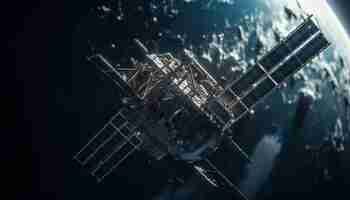 Photo gratuite un vaisseau spatial futuriste orbite autour de la planète dans la voie lactée alimenté par du carburant généré par l'ia