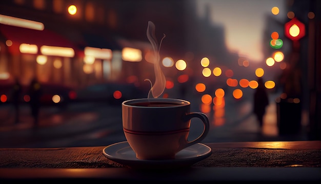 La vapeur monte à mesure que le café refroidit la nuit générée par l'IA