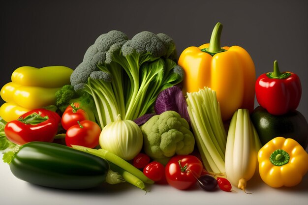 Une variété de légumes sont sur une table.