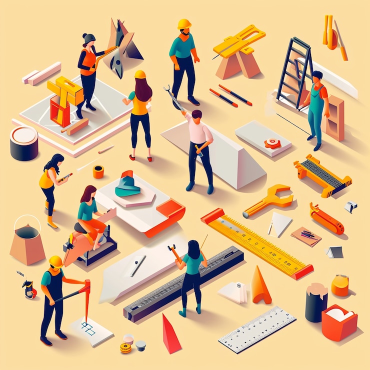 Photo gratuit variété de personnes multitâches dans une scène de dessin animé 3d