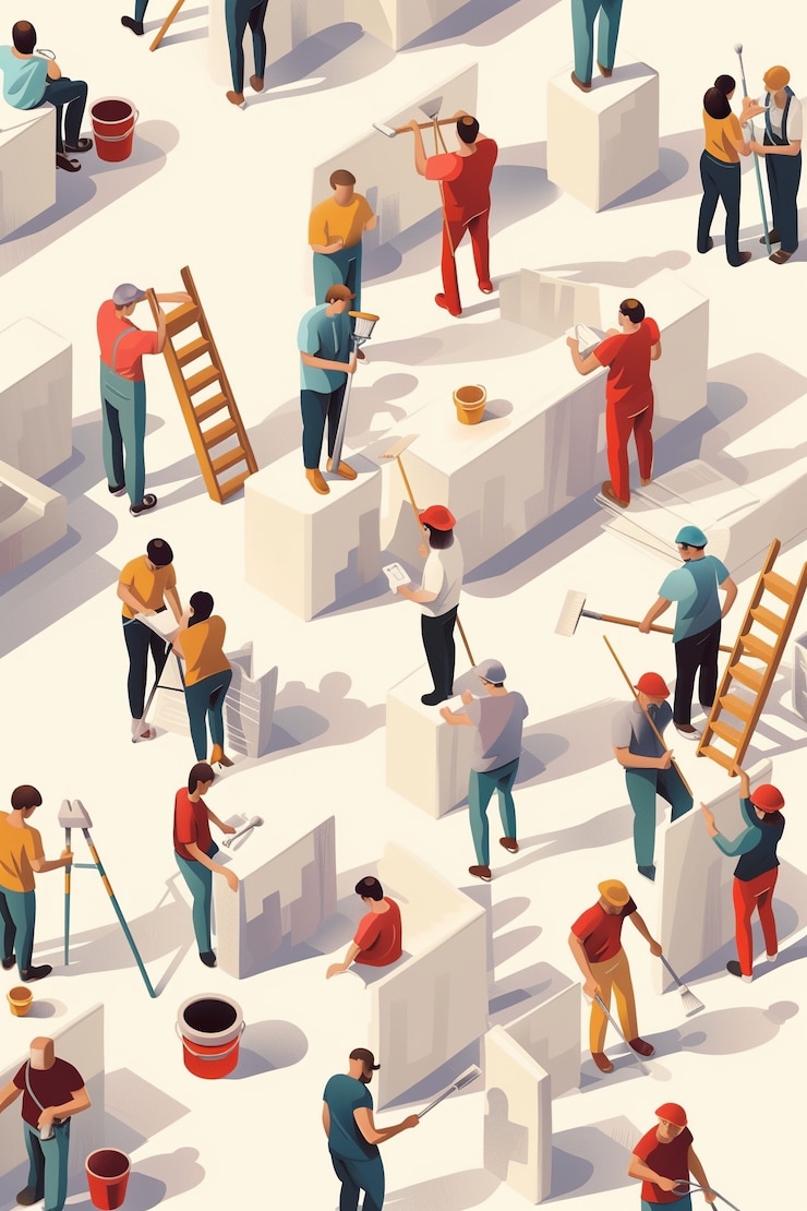Photo gratuit variété de personnes multitâches dans une scène de dessin animé 3d