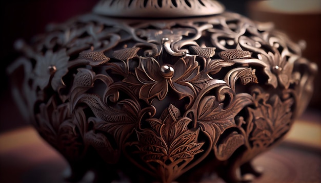 Vase antique orné avec un motif floral complexe généré par l'IA