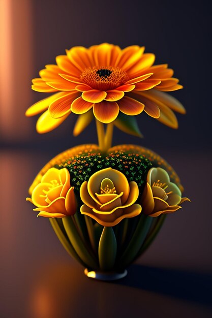 Un vase de fleurs avec une fleur jaune dedans