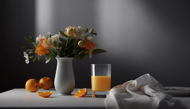 Vase de fleurs fraîches sur une table en bois à l'intérieur de l'IA générative