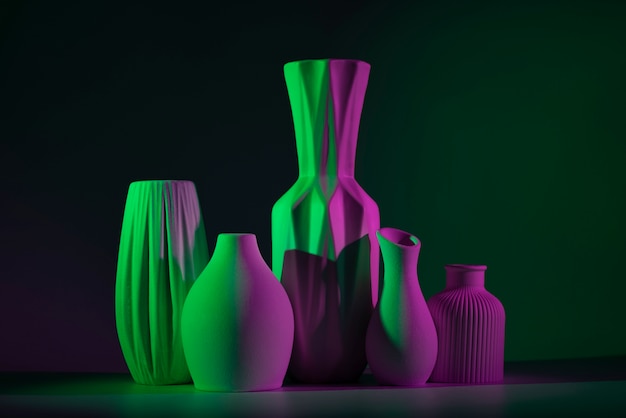 Vases avec assortiment de lumière verte et rose