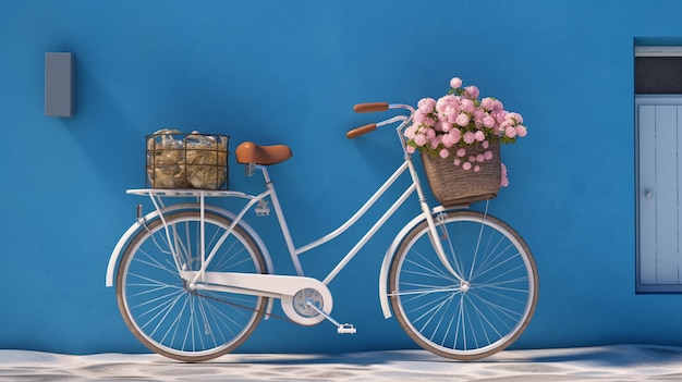 Vélo en gros plan avec des fleurs dans le panier