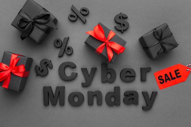 Photo gratuite vente cyber monday avec coffrets cadeaux