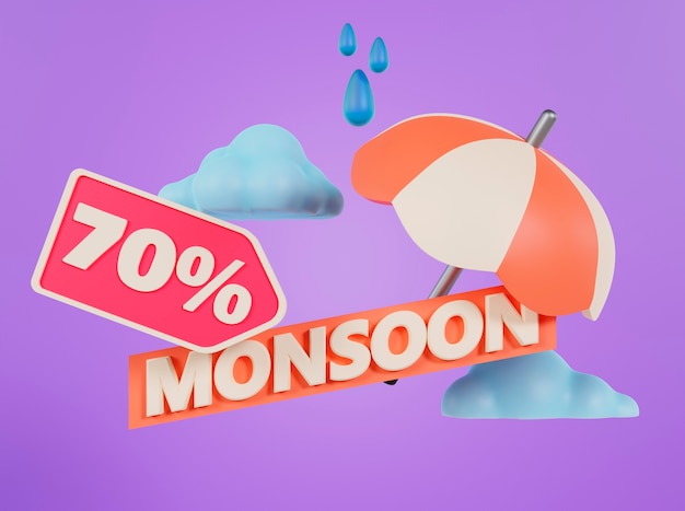 Photo gratuite vente de la saison de la mousson 3d