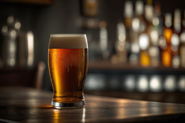 Verre de bière au bar avec copie espace Ai générative