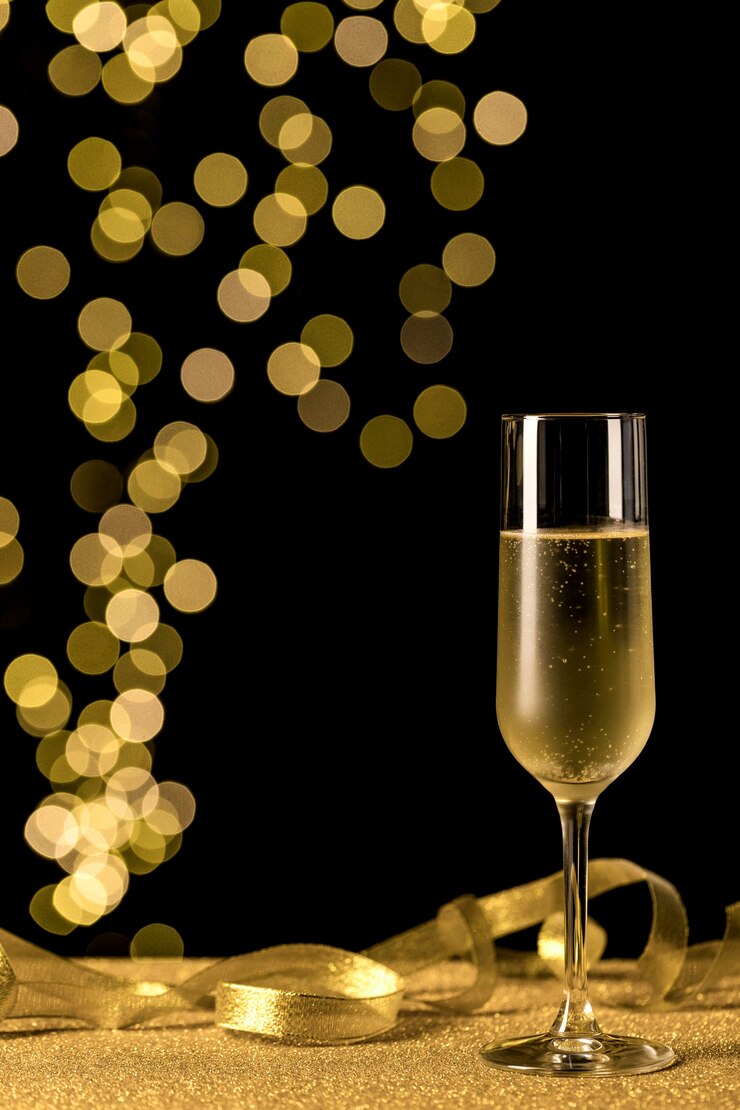Photo gratuit verre à champagne avec lumières bokeh