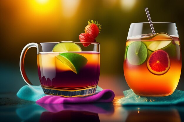 Un verre de cocktails avec une fraise au fond