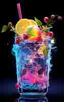 Photo gratuite un verre futuriste aux couleurs vives avec un cocktail de soda